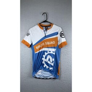 Qloom Brute Squad Cycling Jersey Shirt Mens Large Blue Full Zip Short Sleeve MTB